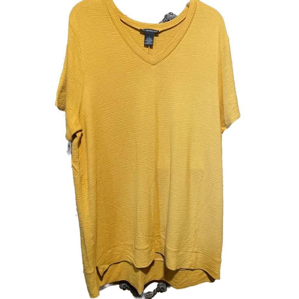 Adrianna Papell Women's XL Golden Yellow Textured V-Neck Hi-Lo Tunic Top